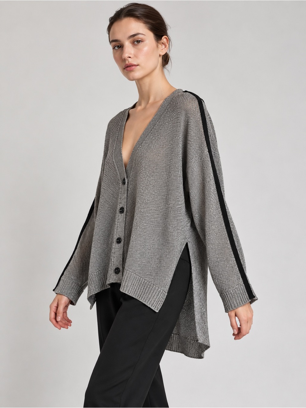 MM6 Maison Margiela Grey Oversized Cardigan Black Trim medium